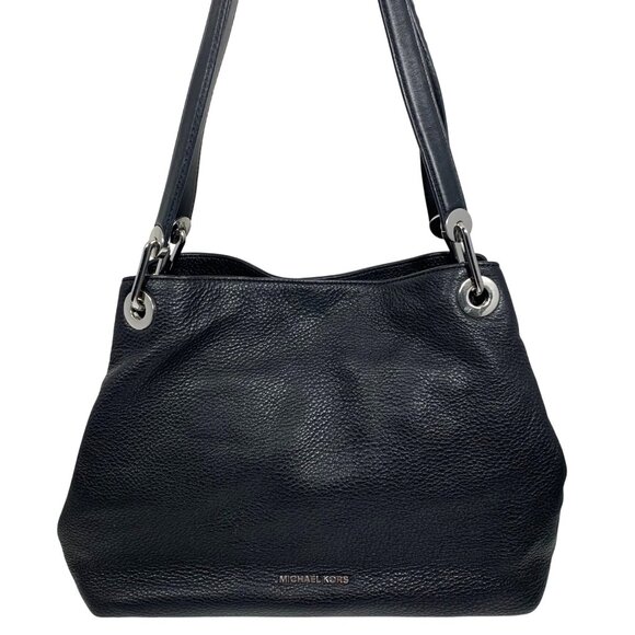 Michael Kors Raven Black Soft Pebbled Leather Shoulder Bag 3 Compartments EUC - Picture 1 of 11